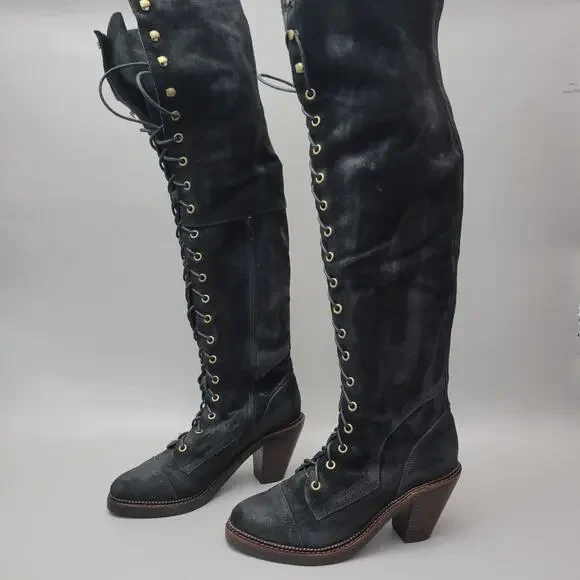 Stylish Black Over the Knee Boots - Picture 2 of 16